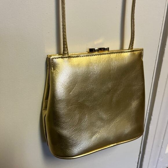 5/$100 Vintage Anne Klein Gold Genuine Leather Mini Evening Bag 2 - Picture 5 of 12
